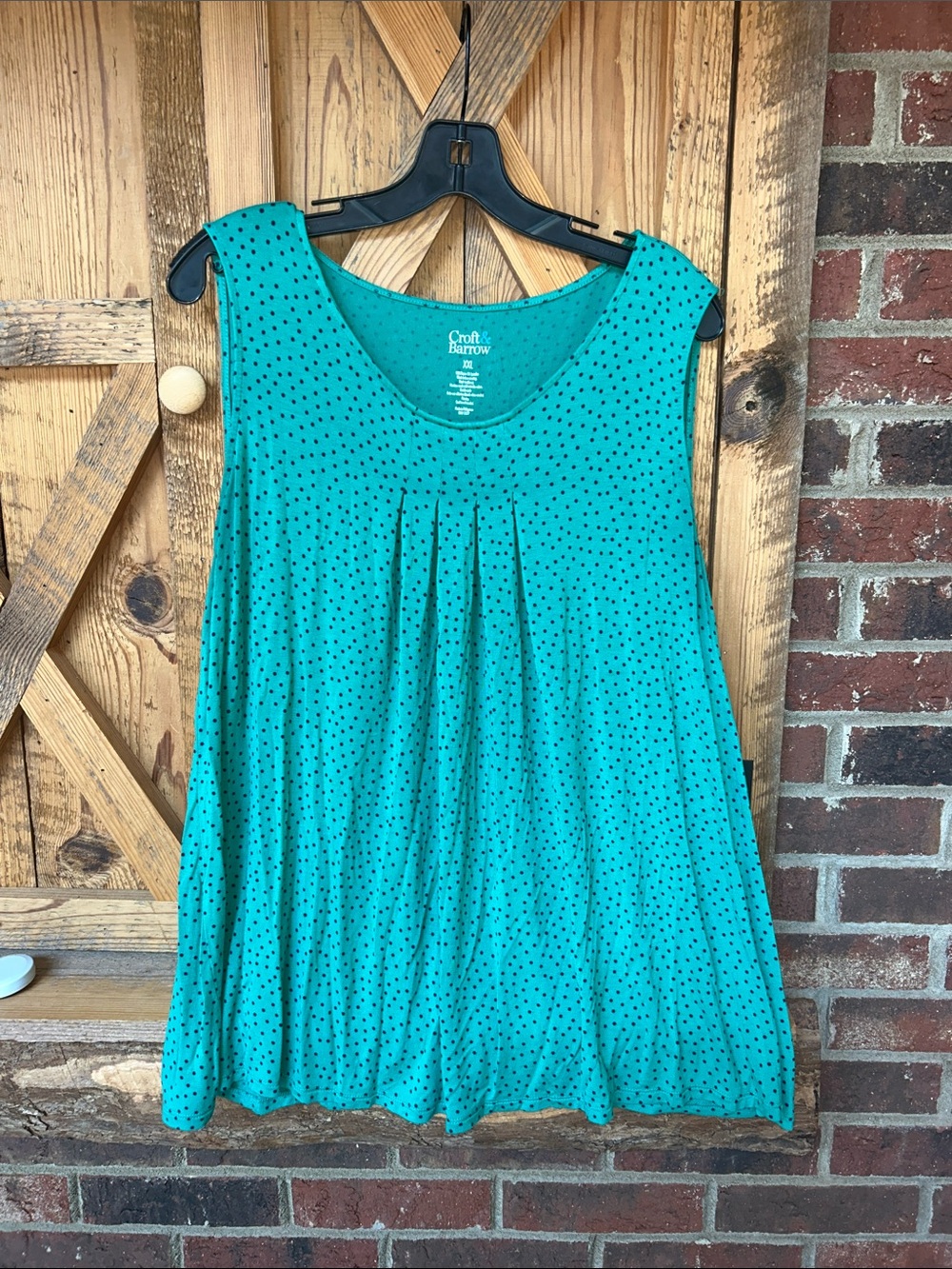 Women’s Croft & Barrow Teal Sleeveless Pleated Navy Polka Dot Top NWOT SZ-XXL